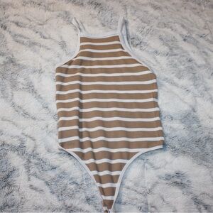 Striped halter neck bodysuit
